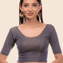 Bindigasm's Advi Checked Jacquard Stretchable Saree Blouse-picture-18