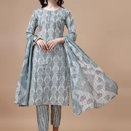 KALINI Ethnic Motifs Printed Pure Cotton Straight Kurta With Trousers & Dupatta image 1