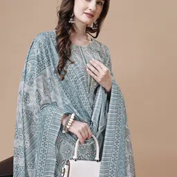 KALINI Ethnic Motifs Printed Pure Cotton Straight Kurta With Trousers & Dupatta image 2