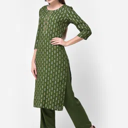 Pistaa Women Green Ethnic Motifs Printed Gotta Patti Kurta with Trousers image 3