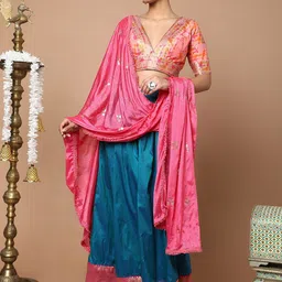 SALWAR STUDIO Pink & Gold-Coloured Woven Design Readymade Saree Blouse image 5