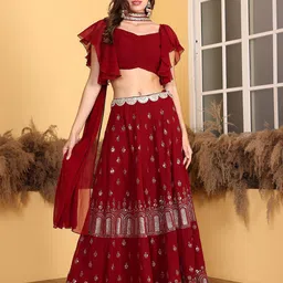 Ethnovog Sequined Flared Sleeves Ready to Wear Lehenga & Blouse With Dupatta-picture-14