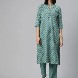 Readiprint Fashions Ethnic Motifs Printed Kantha Work Pure Cotton Kurta with Trousers image 1