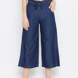 Clora Creation Women Navy Blue Solid Regular Fit Culottes Trousers image 1
