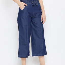 Clora Creation Women Navy Blue Solid Regular Fit Culottes Trousers image 2