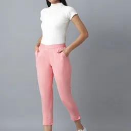 elleven Women Pink Solid Tapered Fit Pleated Trousers image 2