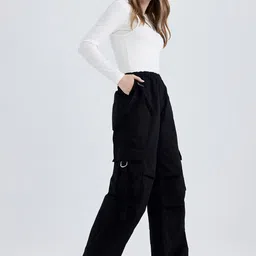 DeFacto Women Mid Rise Pure Cotton Cargo Trousers-picture-24
