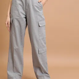 Tokyo Talkies Women Flared Cotton Cargo Trousers-image-7