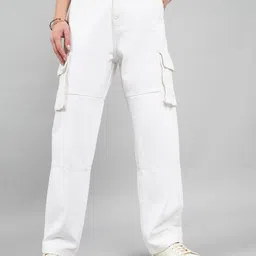 Style Quotient Women White Relaxed Fit High-Rise Cotton Cargos Jeans-picture-20