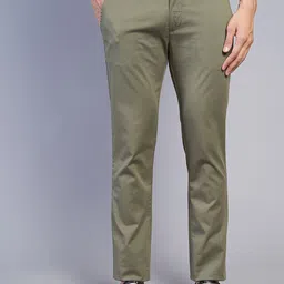 Greenfibre Men Mid-Rise Zip Flat-Front Plain Cotton Slim Fit Chinos Trouser-image-55
