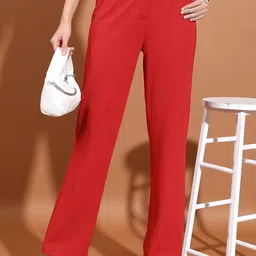 Tokyo Talkies Women Red Mid Rise  Straight Fit Regular Trousers-picture-24