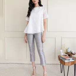 elleven Women Grey Tapered Fit Cigarette Trousers-image-70