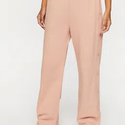 FOREVER 21 Women Peach-Coloured Mid-Rise Pure Cotton Parallel Trousers-image-92