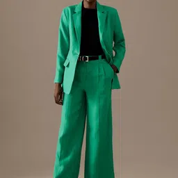 Marks & Spencer Women Straight Fit High-Rise Pure Linen Pleated Trousers-picture-26