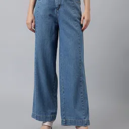 Xpose Women Comfort Straight Fit High Rise Pure Cotton Denim Trousers-picture-19