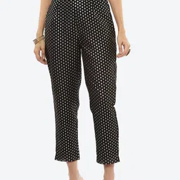 Biba Women Black Ethnic Motifs Printed Smart Slim Fit High-Rise Trousers-picture-42