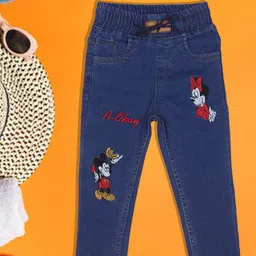 A-Okay Kids Mickey & Minnie Embroidered Slim Fit High-Rise Trousers-picture-22
