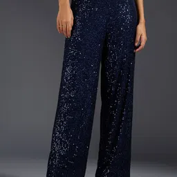 20Dresses Women Blue Embellished High-Rise Parallel Trousers-picture-16