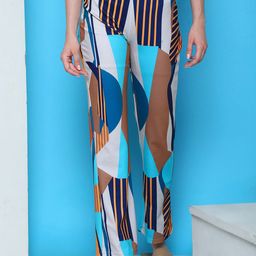 Fabflee Women Printed Cotton Flared High Rise Trousers-picture-44
