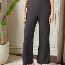 Berrylush BIZwear Women Grey Relaxed High-Rise Trousers-image-24