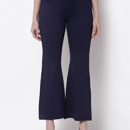 Westwood Women Navy Blue Solid High-Rise Bootcut Trousers-picture-16