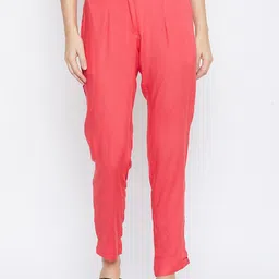 SUTI Women Pink Comfort Slim Fit Pleated Trousers-image-81