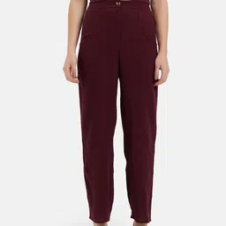 Kazo Women Straight Fit High-Rise Easy Wash Pleated Peg Trousers-image-76