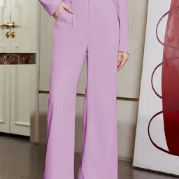 Kotty Women Purple High-Rise Easy Wash Pleated Parallel Trousers-image-20