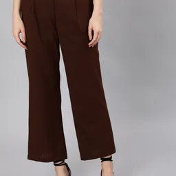 Jaipur Kurti Women Brown Flared High-Rise Pleated Trousers-picture-27