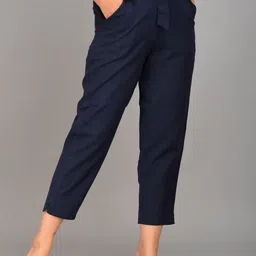IQRAAR Women Navy Blue Slim Fit Trousers-picture-12