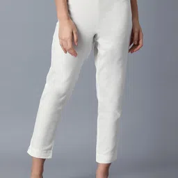 W Women White Slim Fit Trousers-picture-20