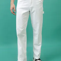 HIGHLANDER Men White Slim Fit Mid-Rise Plain Cotton Regular Trousers-picture-24
