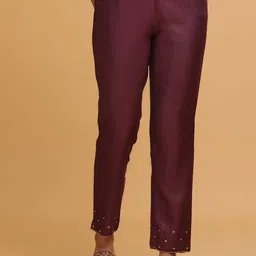 W Women Purple Comfort Slim Fit Trousers-image-33