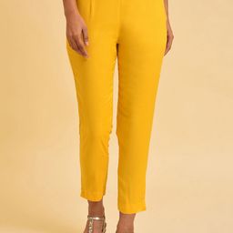 W Women Yellow Slim Fit Cigarette Trousers-picture-27