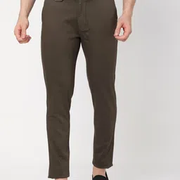 MERCHANT MARINE Men Olive Green Slim Fit Chinos Trousers-picture-13