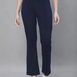 Kanvin Women Navy Blue Mid-Rise Bootcut Trousers-image-16