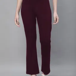 Kanvin Women Maroon Cotton Bootcut Trousers-image-77