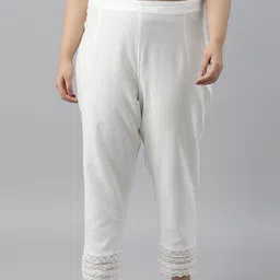 W Women White Slim Fit Joggers Trousers-image-83