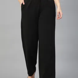 Kotty Women Relaxed Straight Fit High-Rise Easy Wash Parallel Trousers-image-63