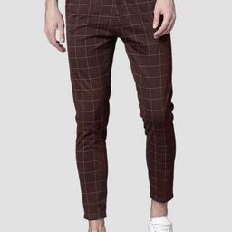 FUBAR Men Checked Relaxed Slim Fit Easy Wash Trousers-picture-44