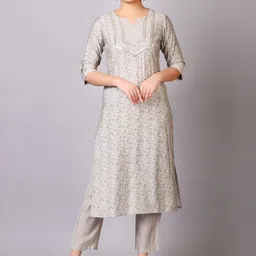 V TRADITION Women Grey Printed Kurta with Trousers-picture-13