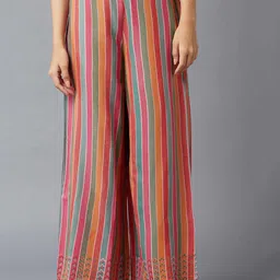 W Women Pink & Green Striped Trousers-image-50
