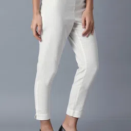W Women White Slim Fit Trousers image 2