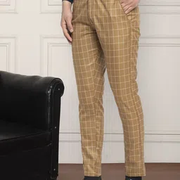JAINISH Men Checked Relaxed Tapered Fit  Pure Cotton Formal Trouser image 5