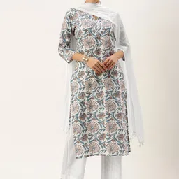 KALINI Selection Of 2 Striped Printed Mandarin Collar Kurta With Trousers And Dupatta image 3