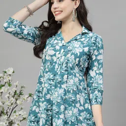 SkyaSia Floral Printed Regular Pure Cotton Kurta with Trousers image 2