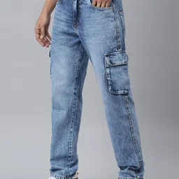 CINOCCI Men Faded Relaxed Straight Fit Mid-Rise Cargos Trousers image 3