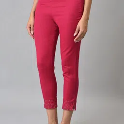 W Women Fuchsia Slim Fit Cropped Cigarette Trousers image 4