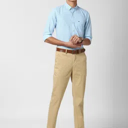 Peter England Casuals Men Khaki Solid Slim Fit Trousers image 2