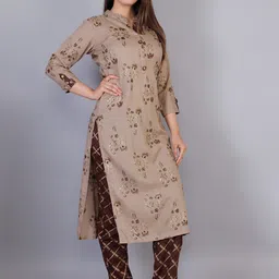 KALINI Ethnic Motifs Printed Mandarin Collar Straight Kurta with Trousers image 2